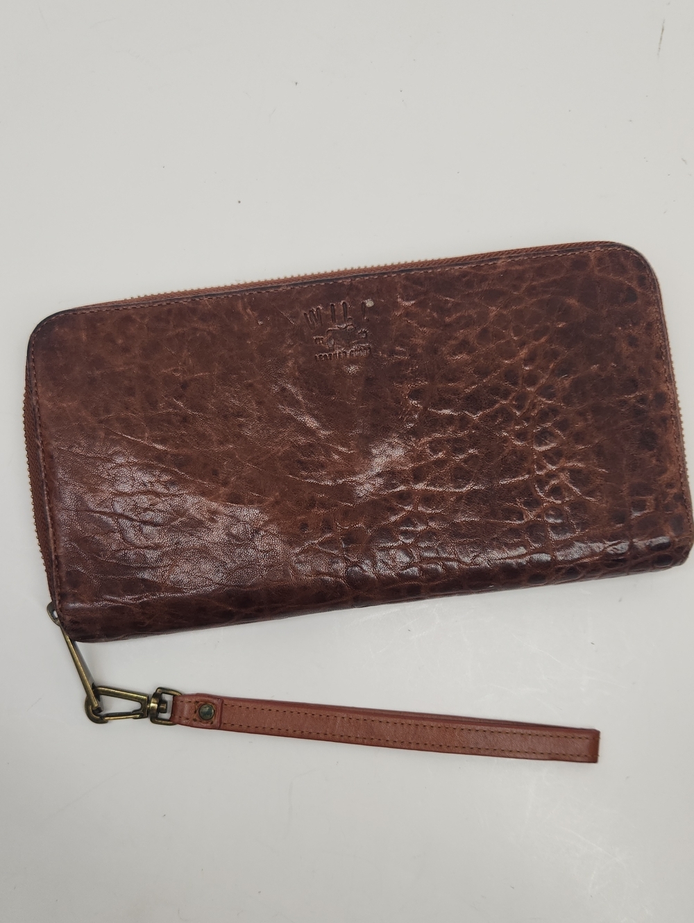 Will Leather Goods Brown Zip-Around Leather Wristlet Wallet